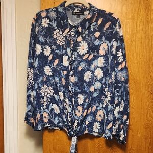 INC International Concepts Navy Floral Blouse